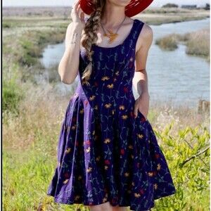 Effies Heart Womens XS Sleeveless Dress‎ Button Accent Stretch Purple Floral